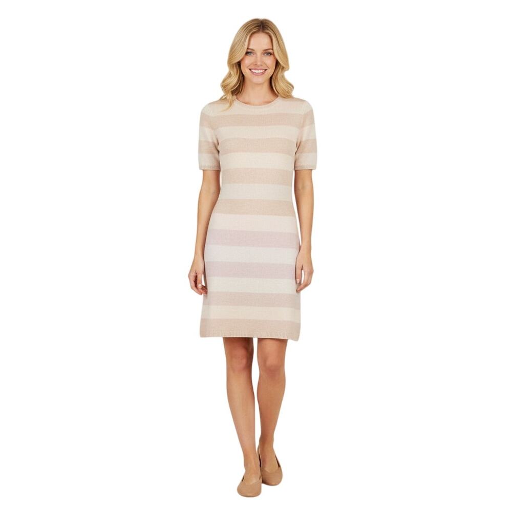 STS Sail to Sable Striped Wool Cashmere Sweater Dress Small Cream/Oat Neutral